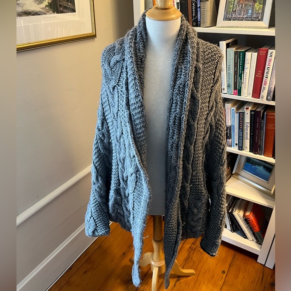 ROBI-AGNES alpaca oversized batwing cardigan leather trim - Picture 4 of 14